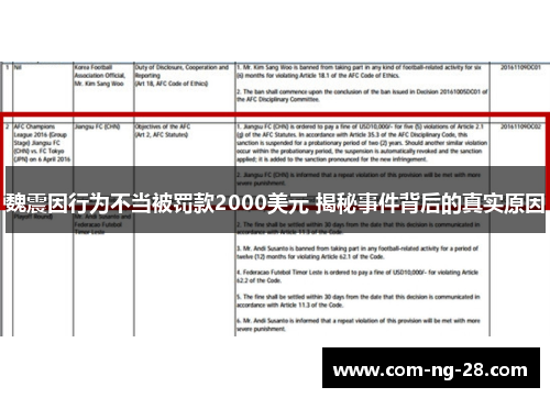 魏震因行为不当被罚款2000美元 揭秘事件背后的真实原因 魏震因行为不当被罚款2000美元 揭秘事件背后的真实原因