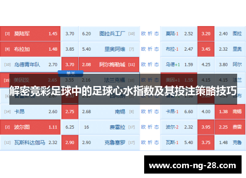 解密竞彩足球中的足球心水指数及其投注策略技巧