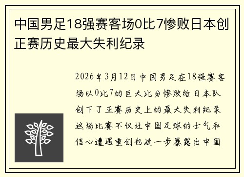 中国男足18强赛客场0比7惨败日本创正赛历史最大失利纪录